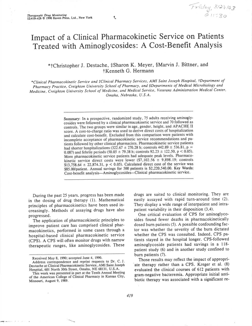 Pdf Impact Of A Clinical Pharmacokinetic Service On Patients Treated With Aminoglycosides