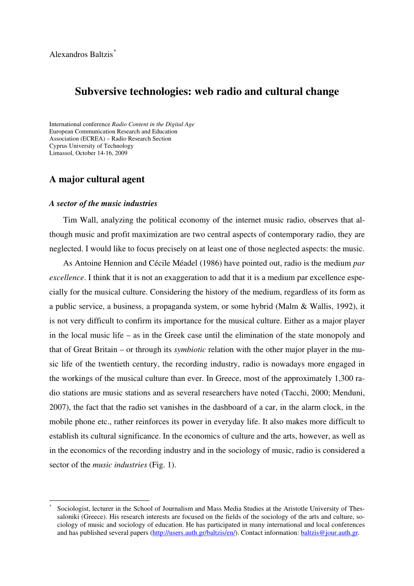 PDF) Subversive Technologies: Web Radio and Cultural Change With radio syndication agreement template