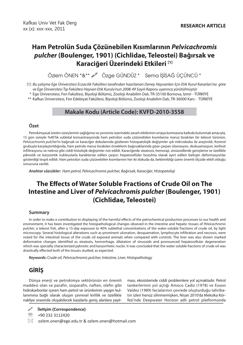 PDF The Effects of Water Soluble Fractions of Crude Oil on The  