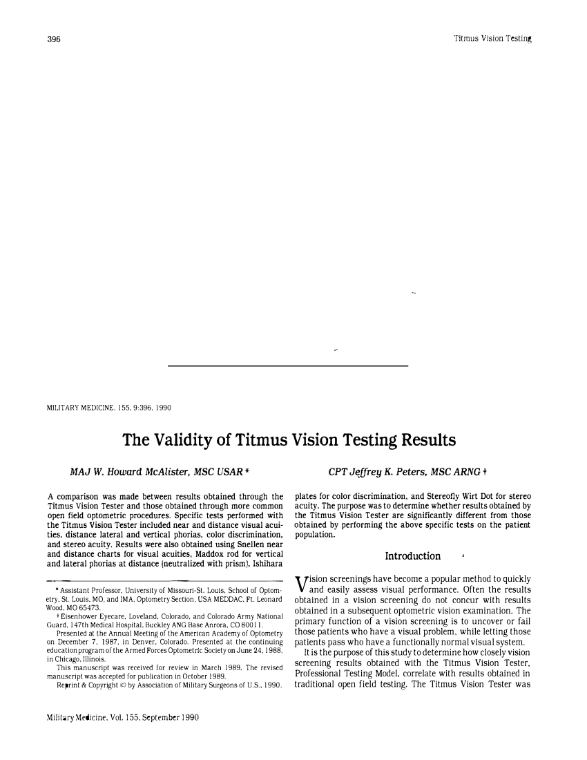 Pdf The Validity Of Titmus Vision Testing Results
