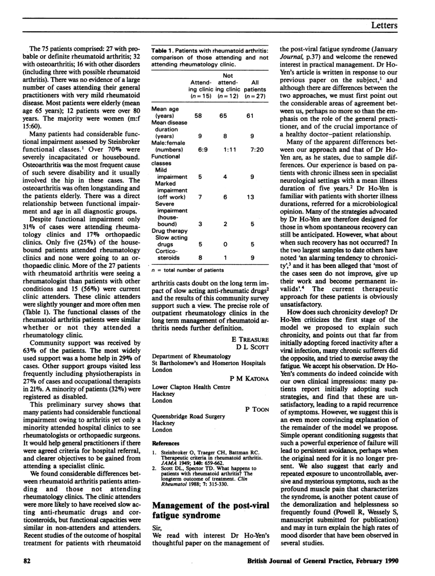 (PDF) Management of post-viral fatigue syndrome