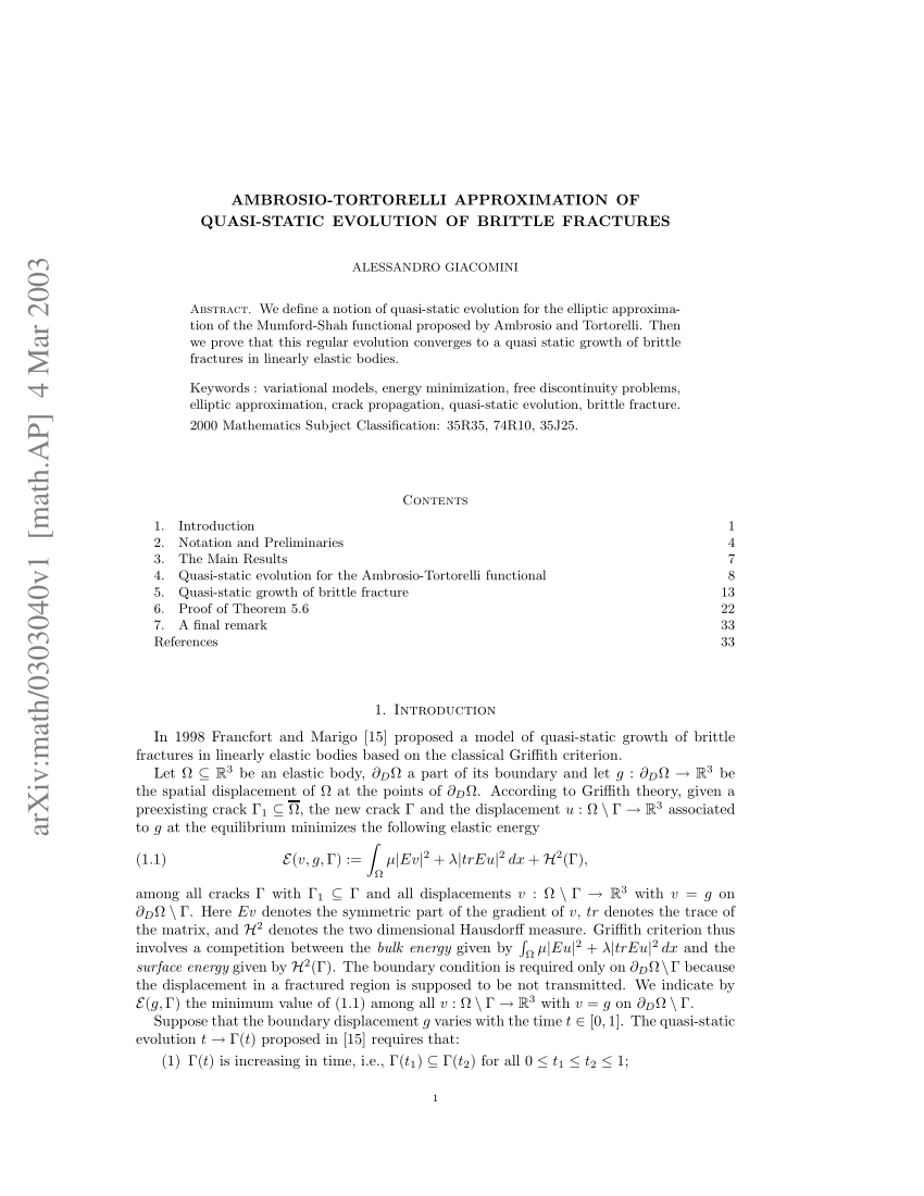 (PDF) Ambrosio-Tortorelli Approximation of Quasi-Static Evolution of