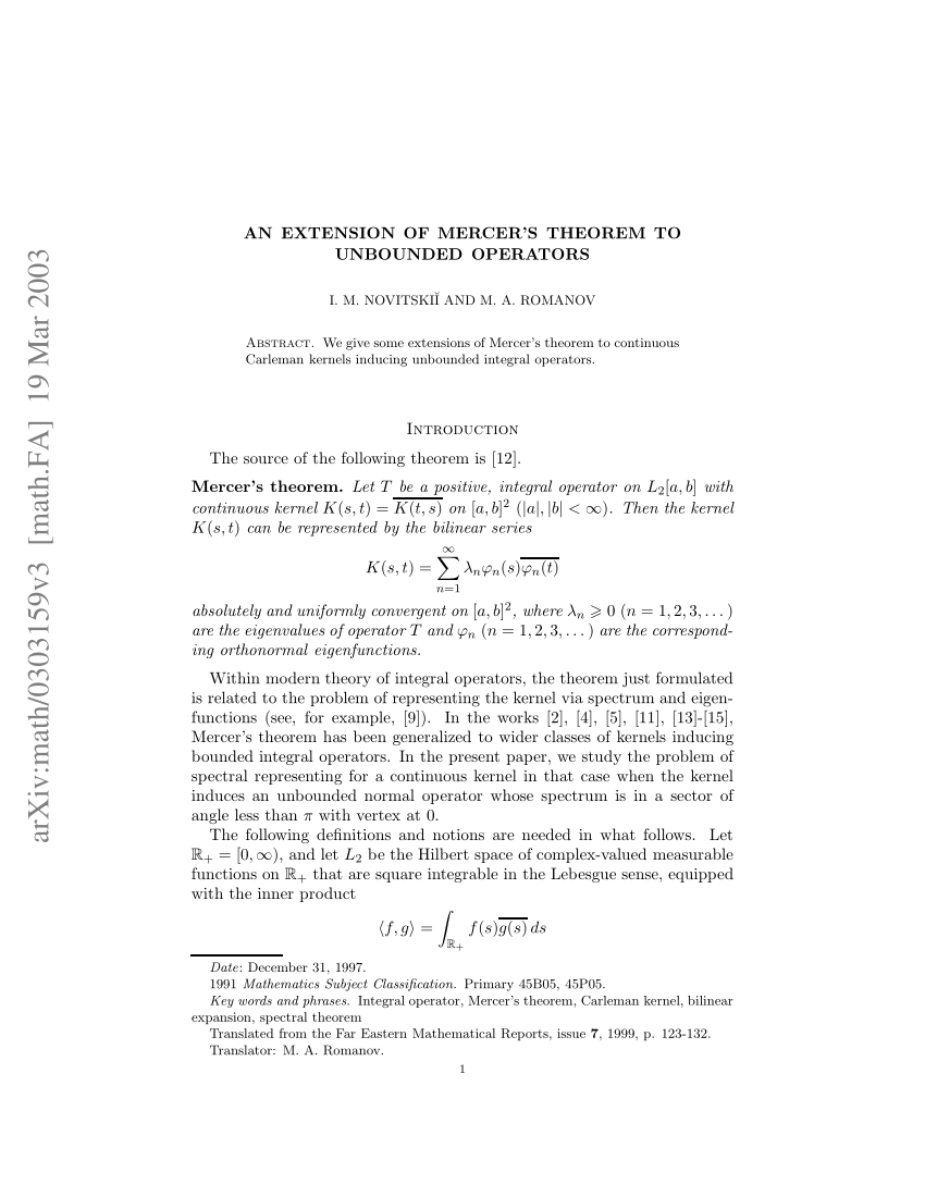 (PDF) An extension of Mercer's theorem to unbounded operators