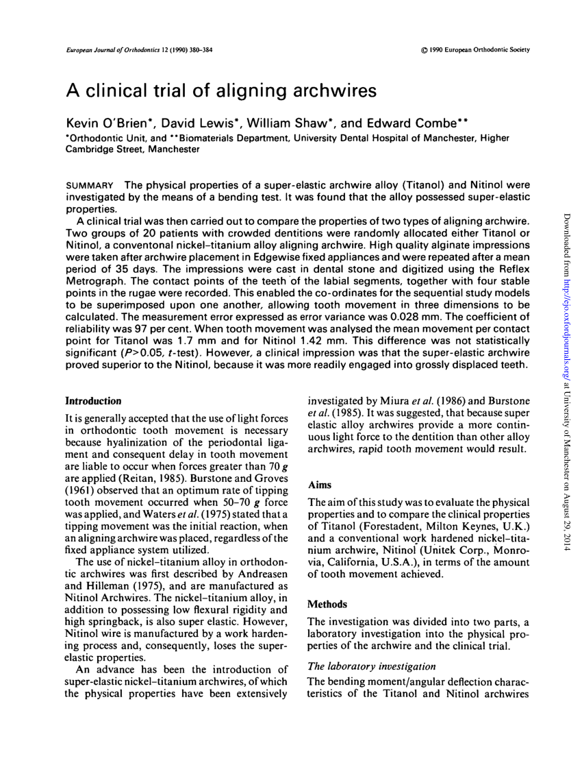 PDF) A clinical trial of aligning archwires