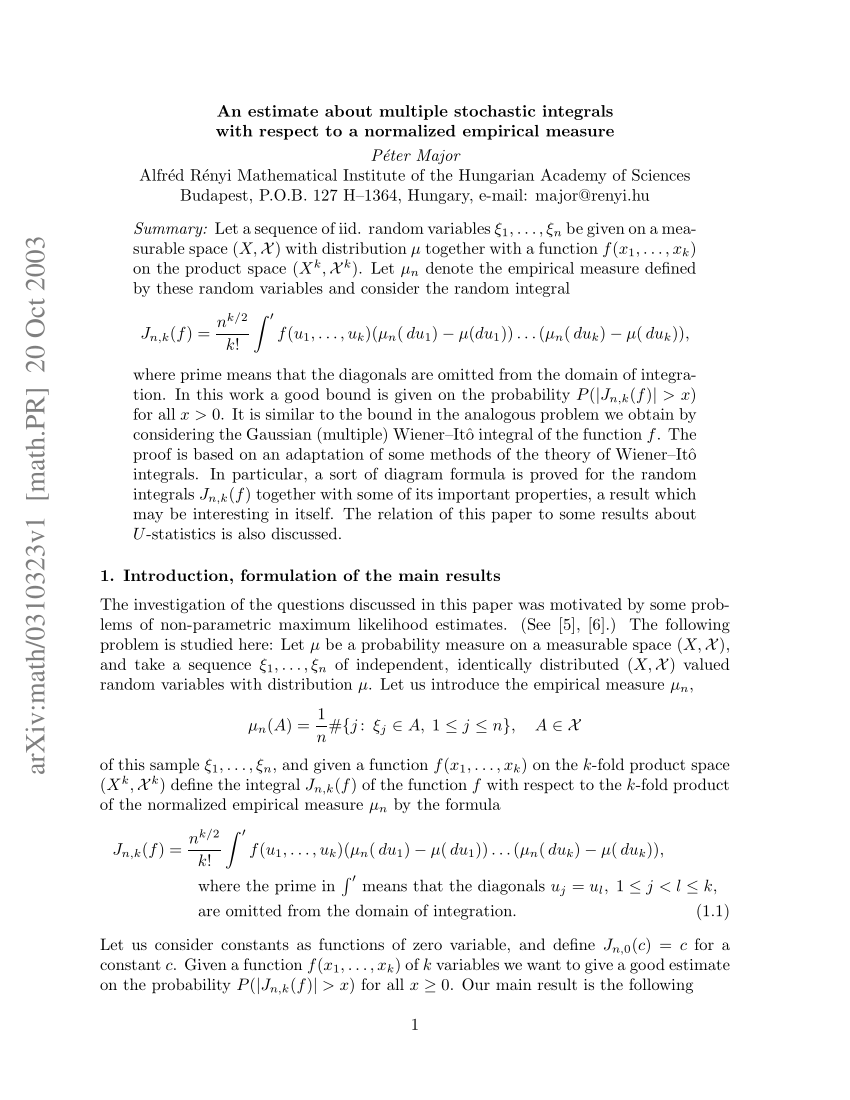 Pdf An Estimate About Multiple Stochastic Integrals With Respect To A Normalized Empirical Measure