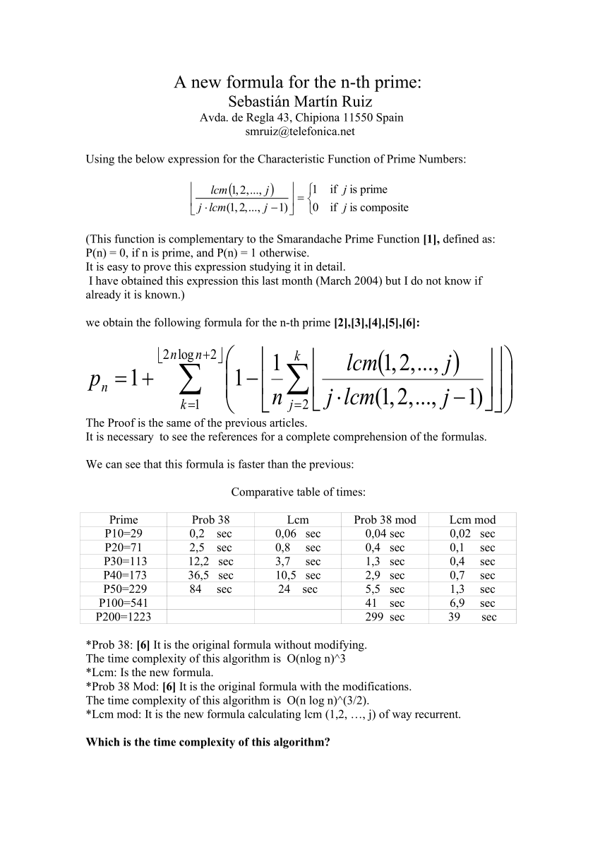 Pdf A New Formula For The Nth Prime