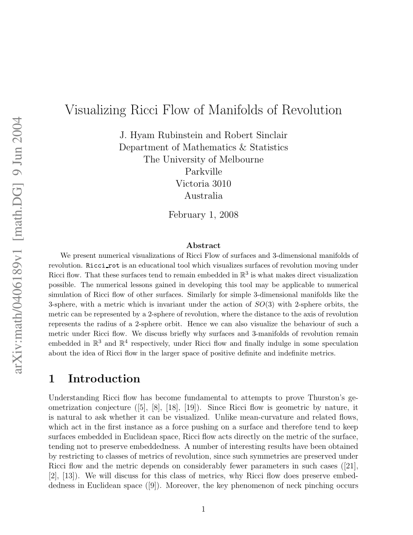 PDF) Visualizing Ricci Flow of Manifolds of Revolution
