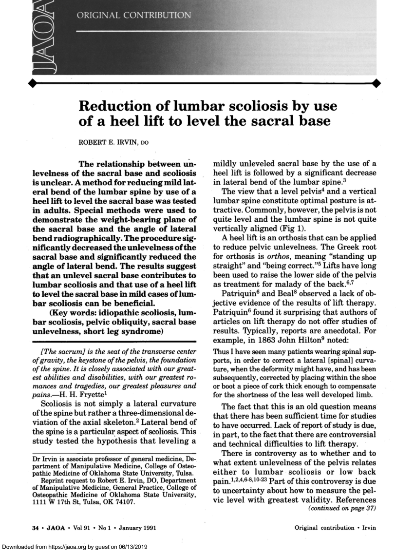 lumbar scoliosis by use of a heel lift 