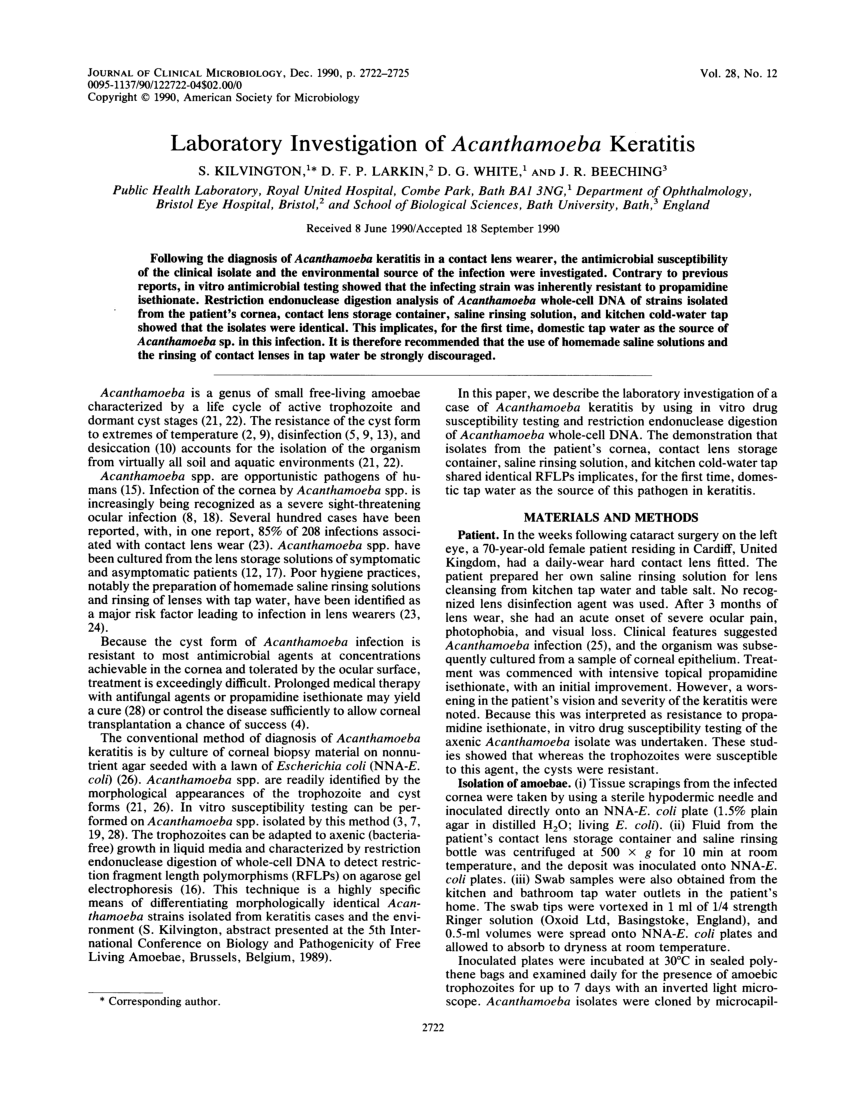 Pdf Laboratory Investigation Of Acanthamoeba Keratitis