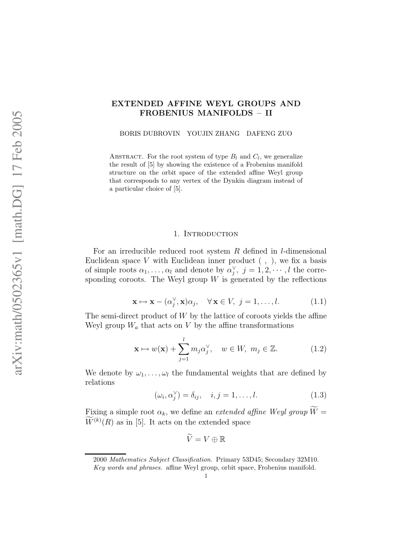 Pdf Extended Affine Weyl Groups And Frobenius Manifolds Ii