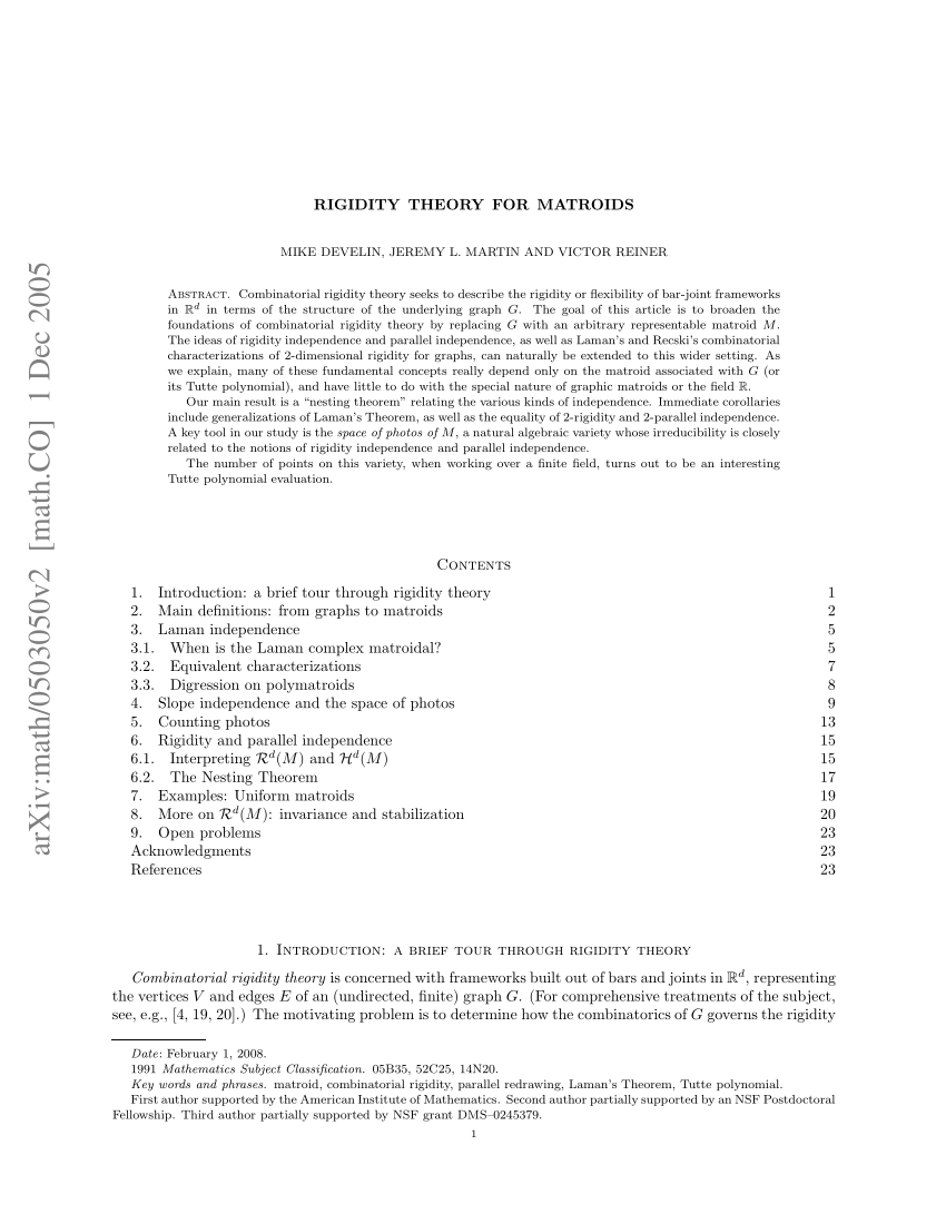 PDF Rigidity theory for matroids