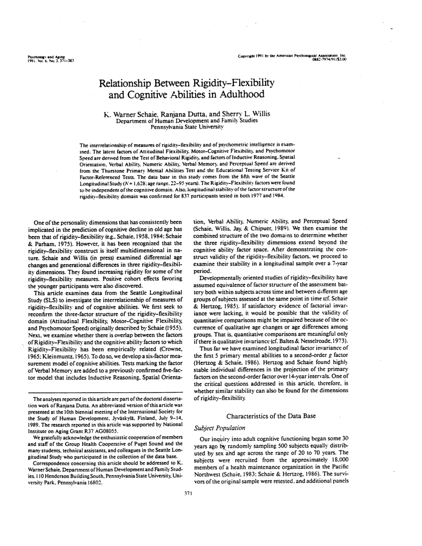 PDF Relationship of rigidity flexibility and cognitive abilities