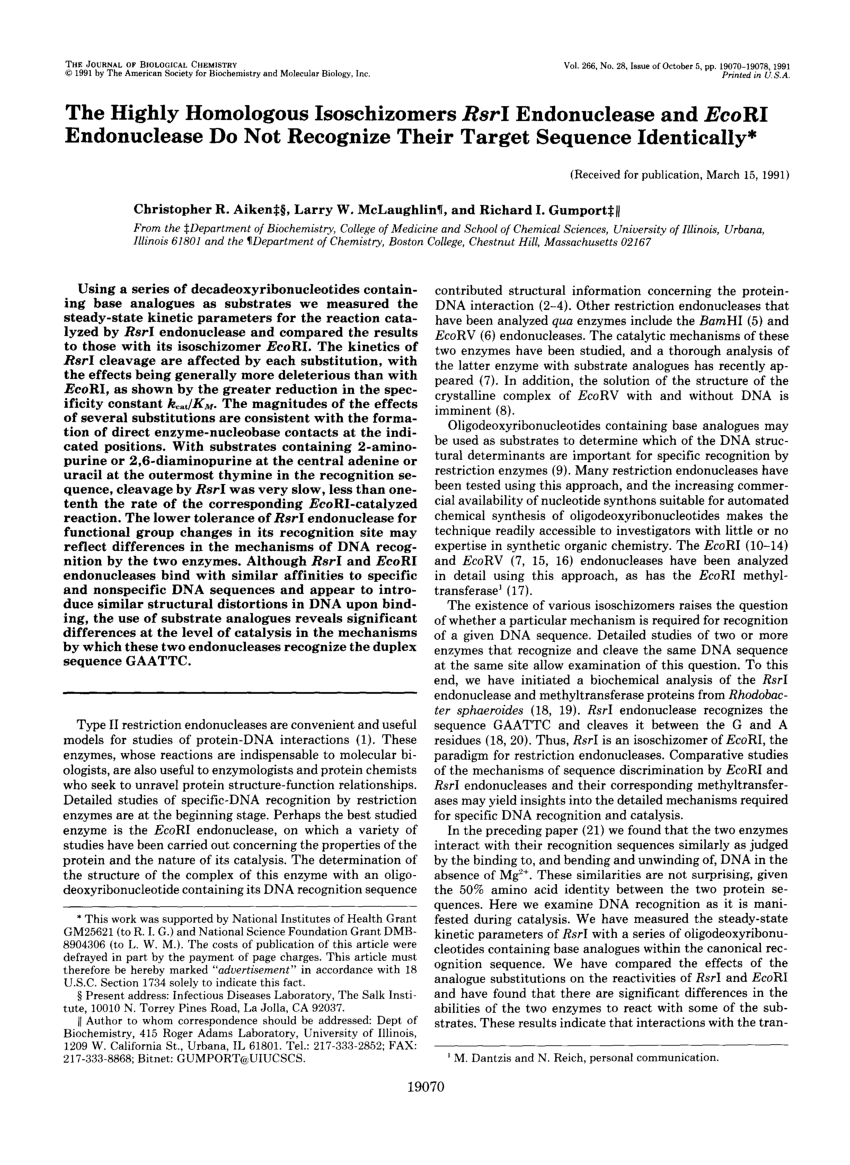 Pdf The Highly Homologous Isoschizomers Rsri Endonuclease And