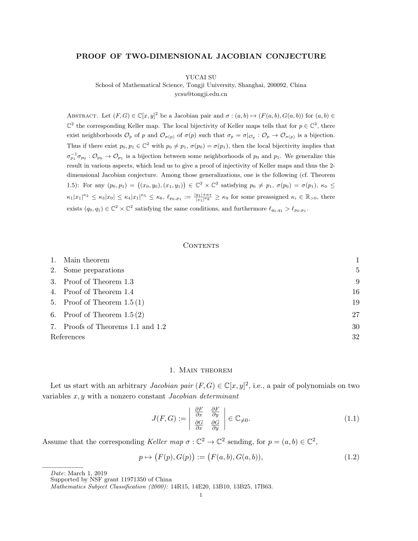 Pdf Proof Of Two Dimensional Jacobian Conjecture Arxiv Dec 30