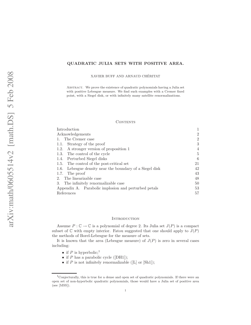 Pdf Quadratic Julia Sets With Positive Area 1098