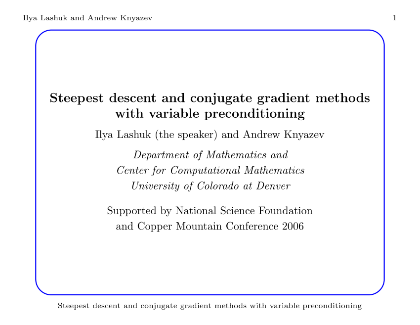 Solved 1. Steepest descent and conjugate gradient methods