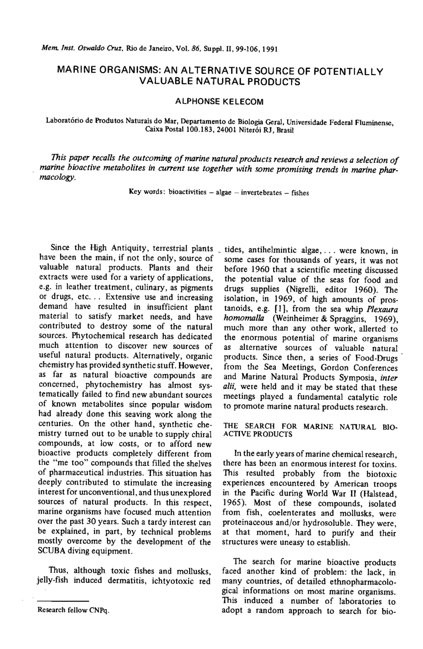 (PDF) Marine organisms: an alternative source of potentially valuable