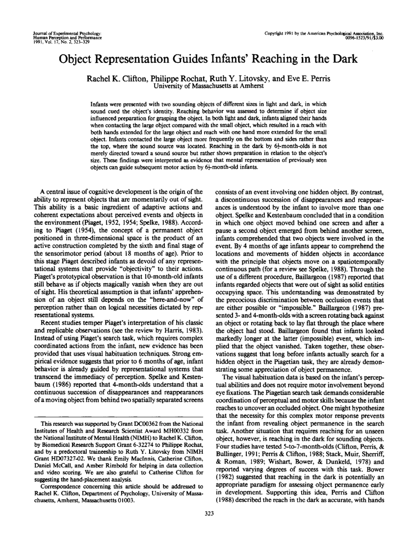 PDF Object Representation Guides Infants Reaching in the Dark