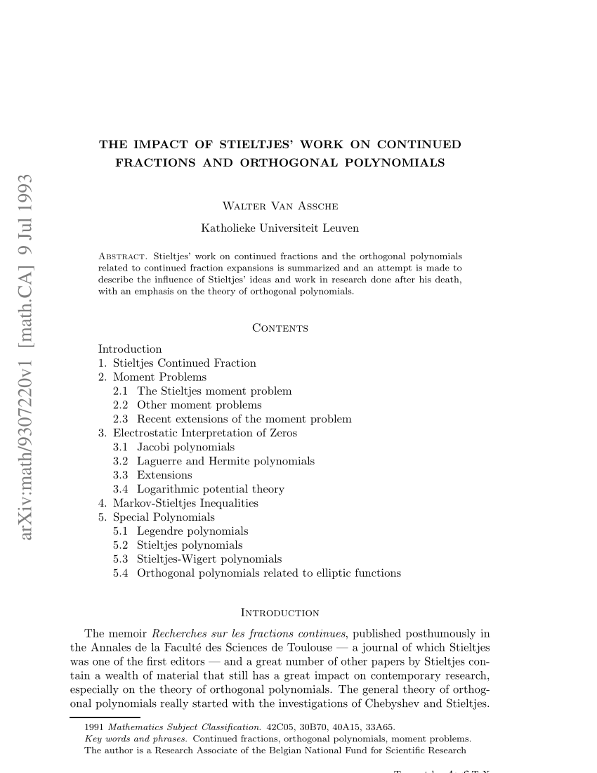 PDF) The Impact of Stieltjes' Work on Continued Fractions and 