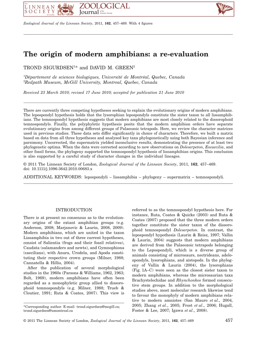 (PDF) The origin of modern amphibians: A re-evaluation