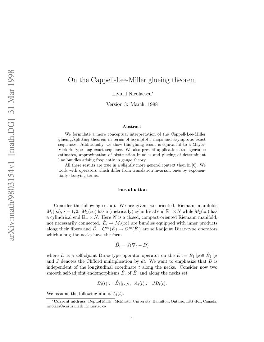 PDF On the Cappell Lee Miller glueing theorem