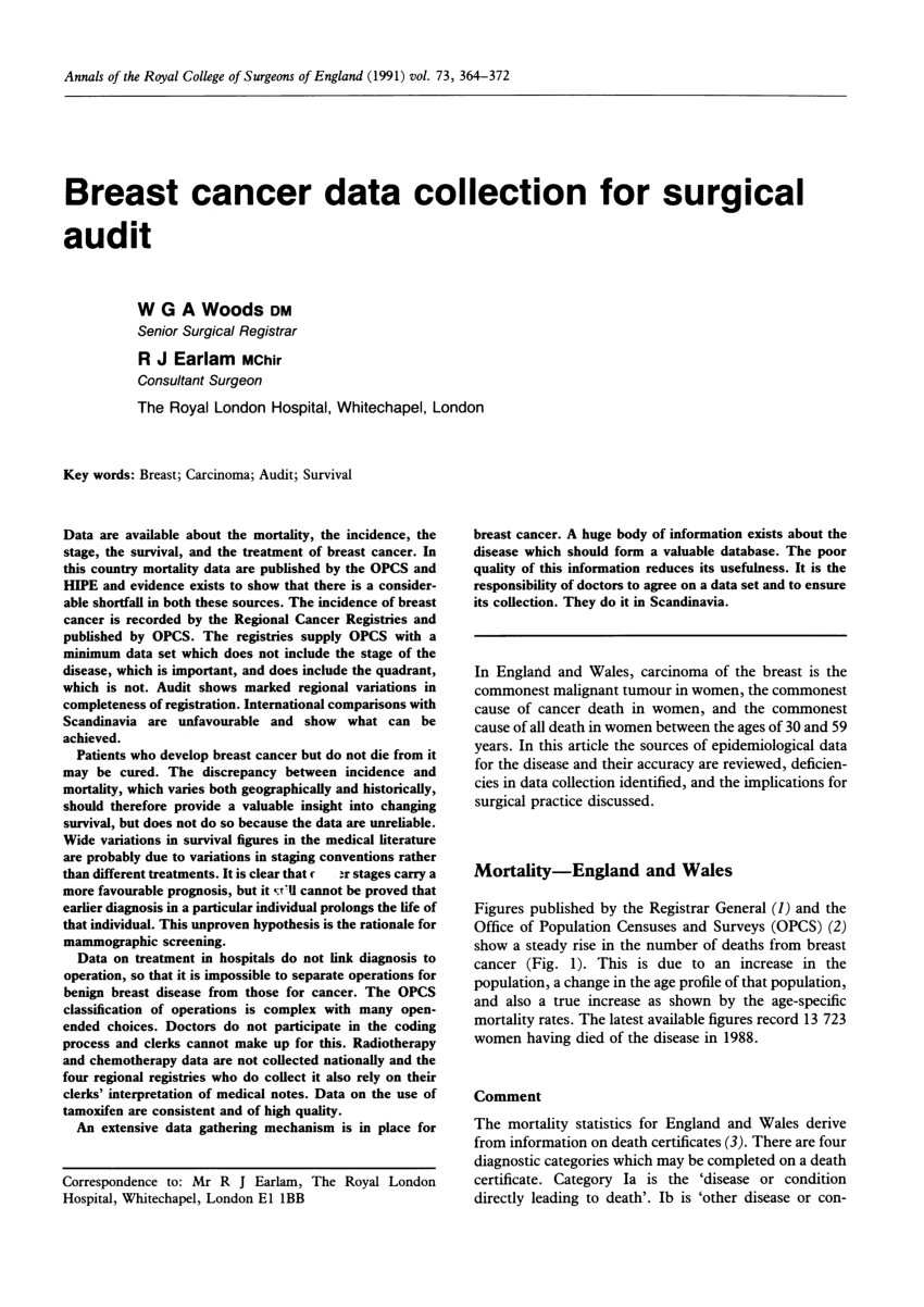 PDF) Breast cancer data collection for surgical audit