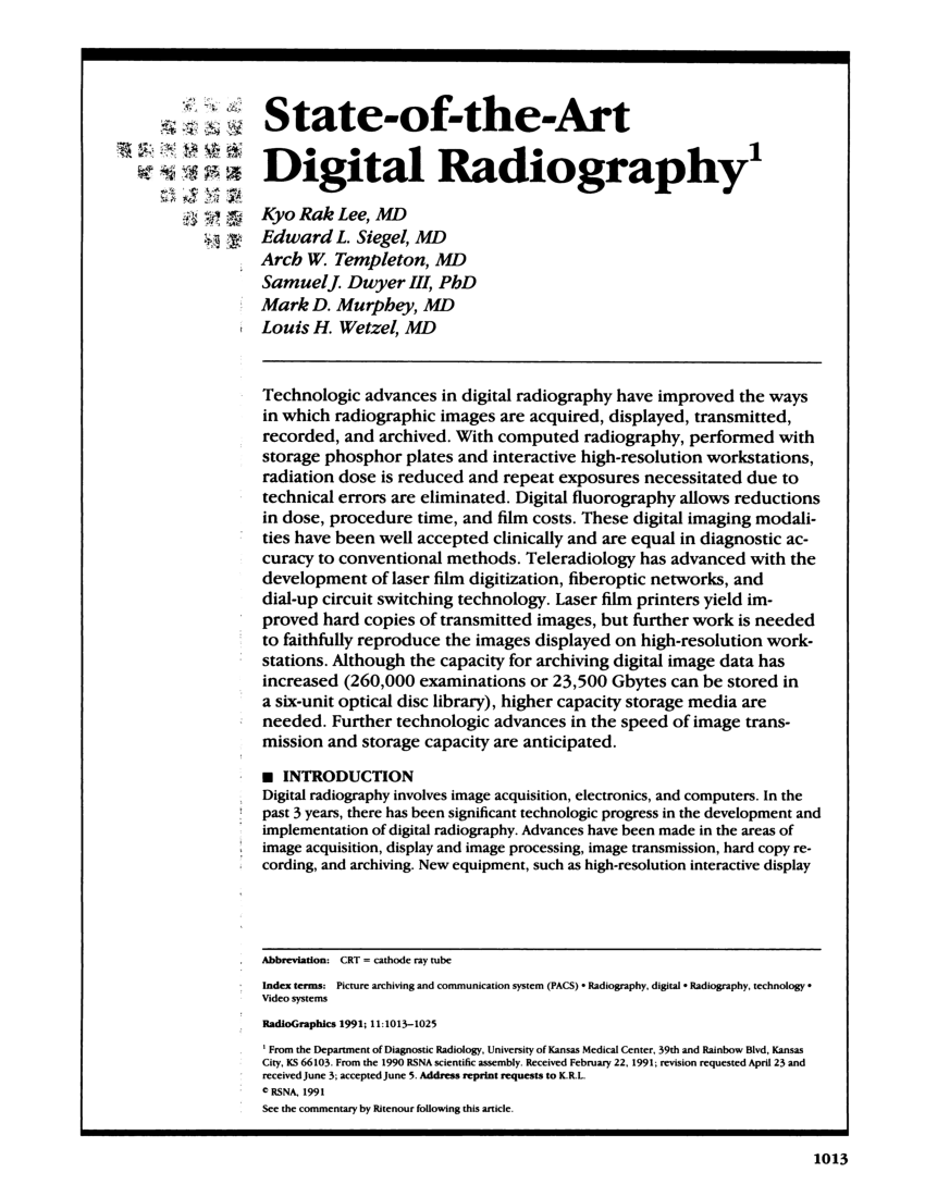 Pdf State Of The Art Digital Radiography