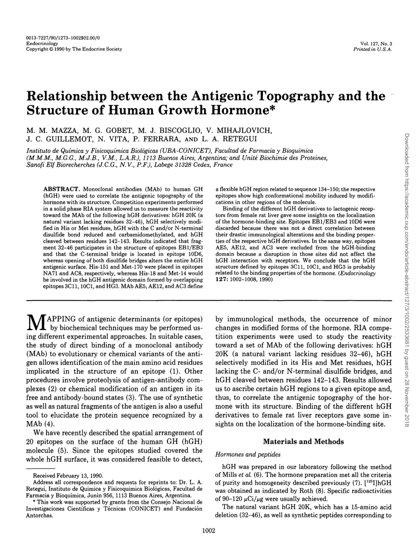 Pdf Relationship Between The Antigenic Topography And The Structure Of Human Growth Hormone