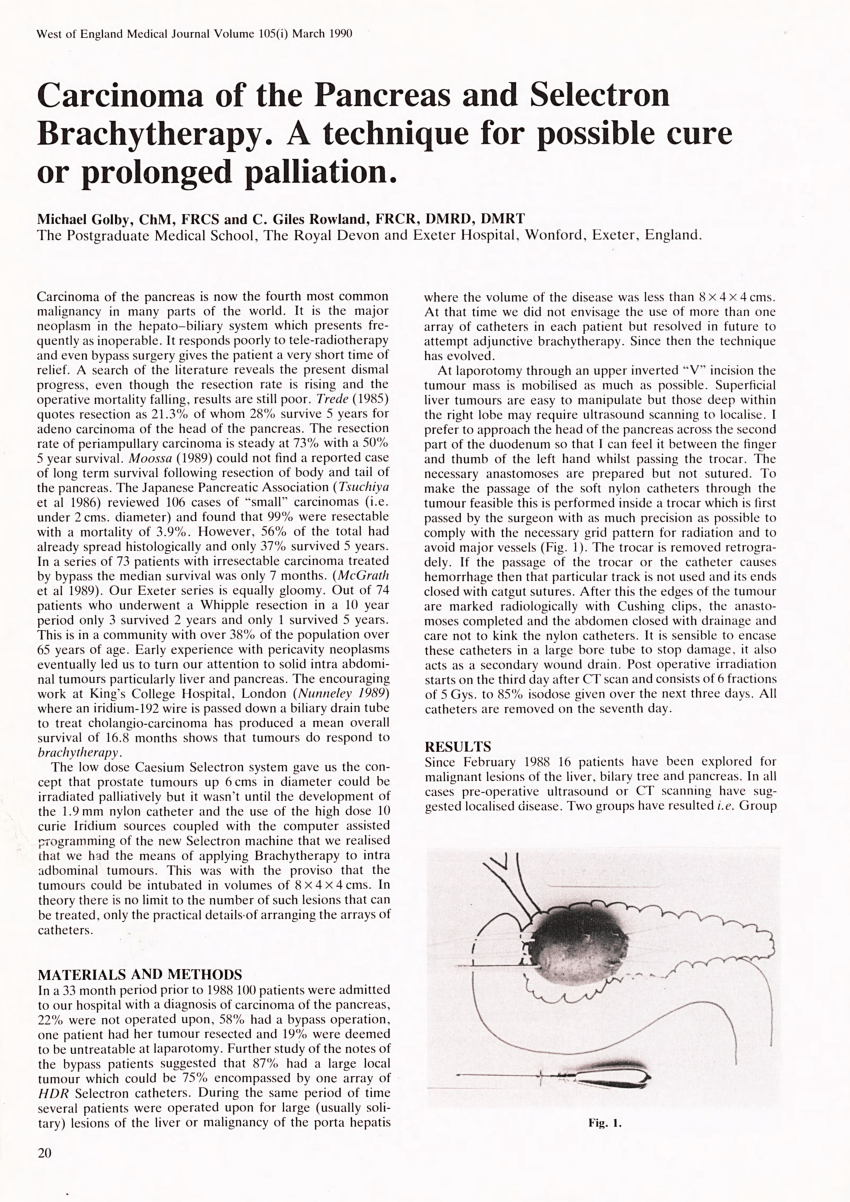 Pdf Carcinoma Of The Pancreas And Selectron Brachytherapy A Technique For Possible Cure Or 1623