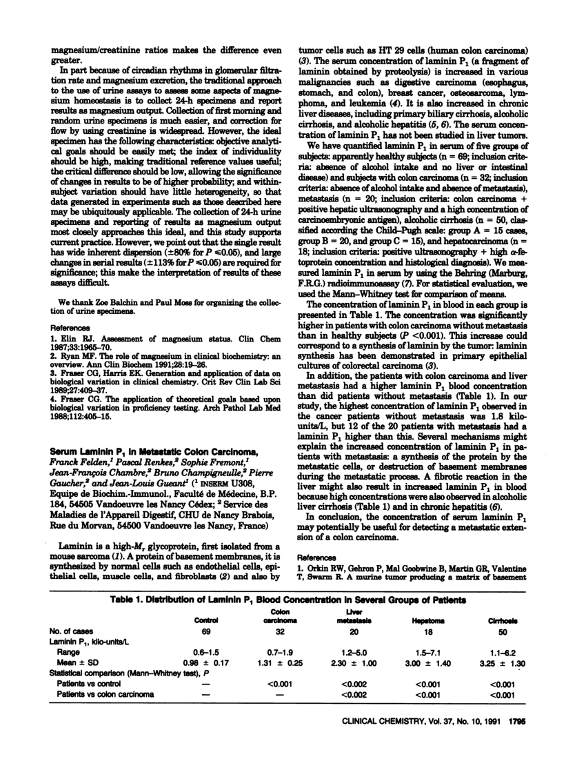 Pdf Serum Laminin P1 In Metastatic Colon Carcinoma