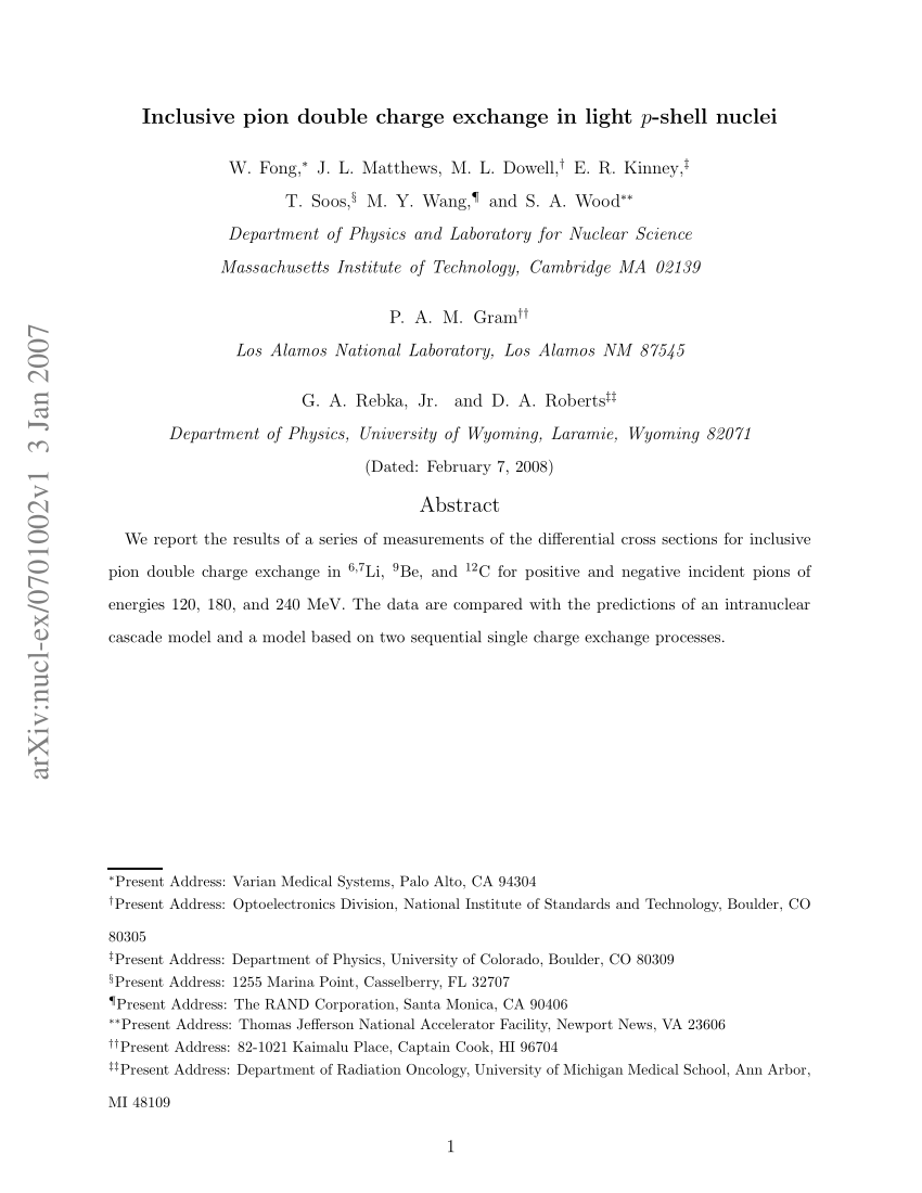 PDF) Inclusive pion double charge exchange in light p-shell nuclei