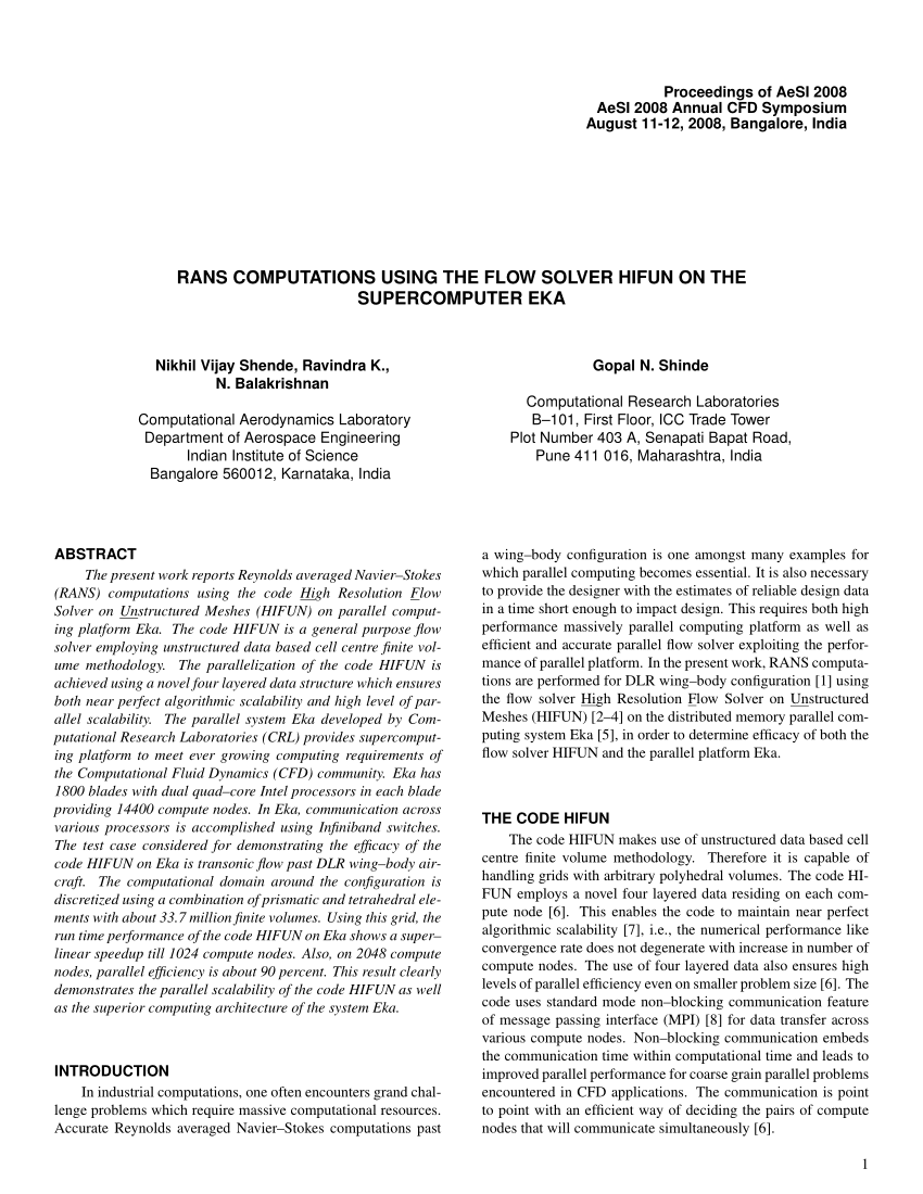 (PDF) RANS computations using the flow solver HIFUN on EKA