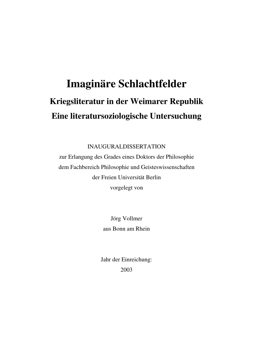 PDF Imaginäre Schlachtfelder Kriegsliteratur in der Weimarer Republik