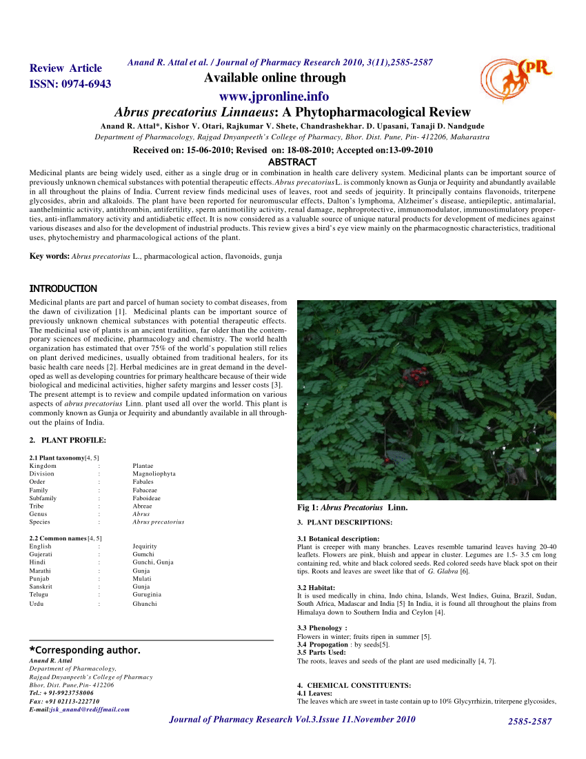 Pdf Abrus Precatorius Linnaeus A Phytopharmacological Review