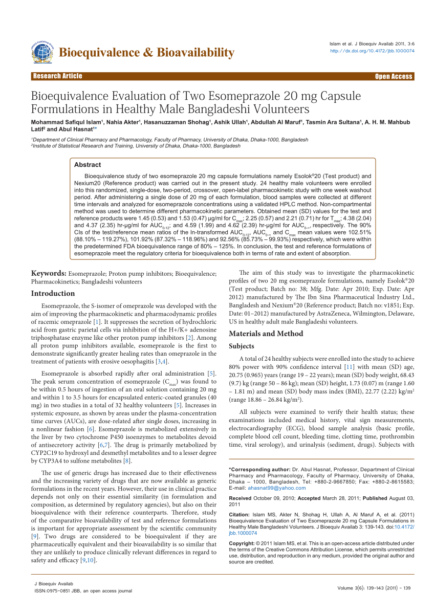 (PDF) evaluation of two esomeprazole 20 mg capsule ...