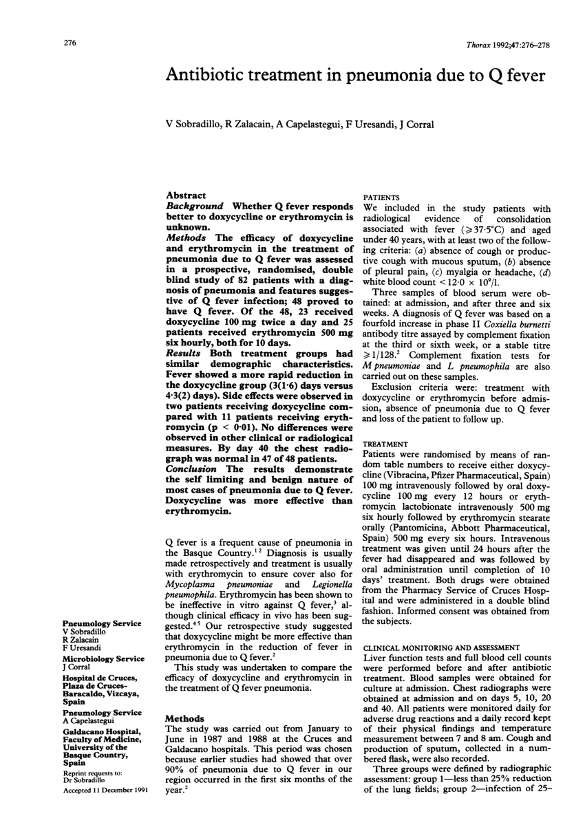 Pdf Antibiotic Treatment In Pneumonia Due To Q Fever