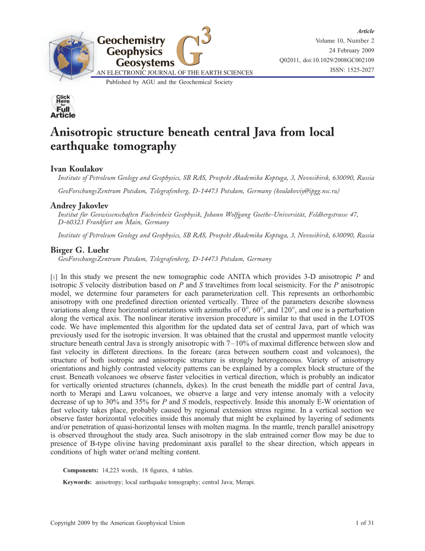 Pdf Anisotropic Structure Beneath Central Java From Local Earthquake Tomography