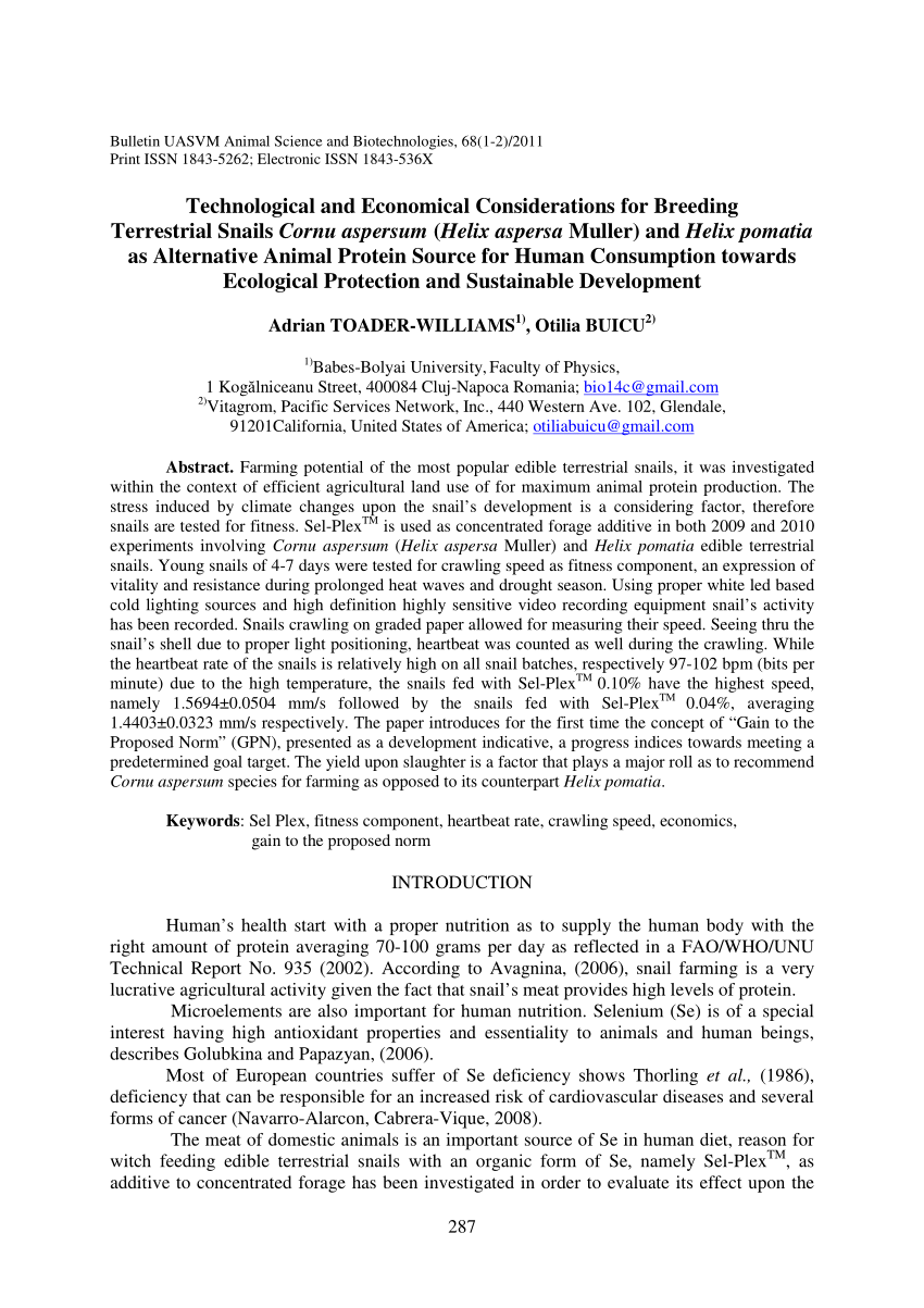 Pdf Technological And Economical Considerations For Breeding Terrestrial Snails Cornu Aspersum Helix Aspersa Muller And Helix Pomatia As Alternative Animal Protein Source For Human Consumption Towards Ecological Protection And Sustainable Development