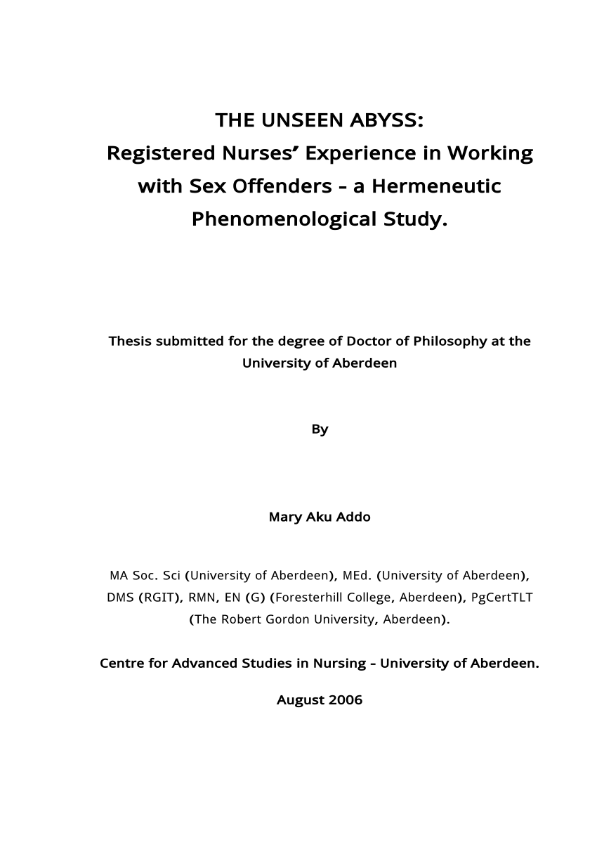 PDF) THE UNSEEN ABYSS Registered Nurses Experience in Working with Sex offenders
