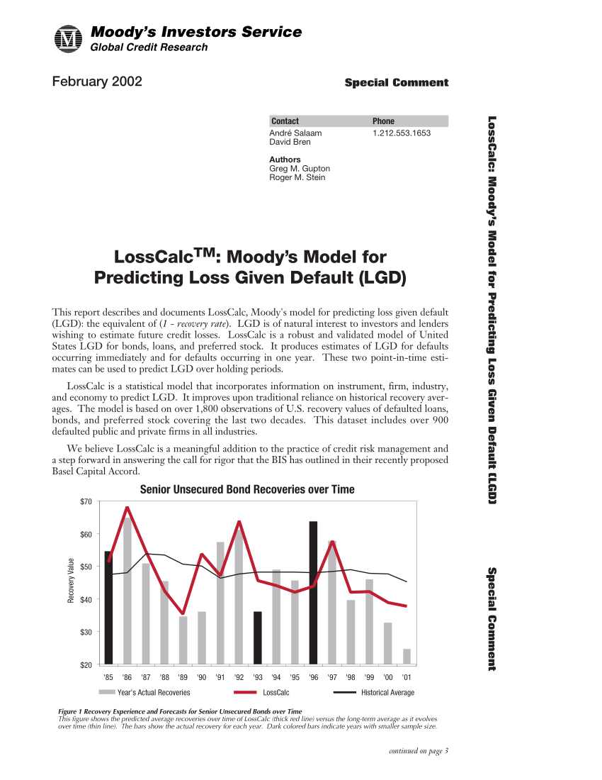 (PDF) LossCalcTM Moody's model for predicting loss given default (LGD)