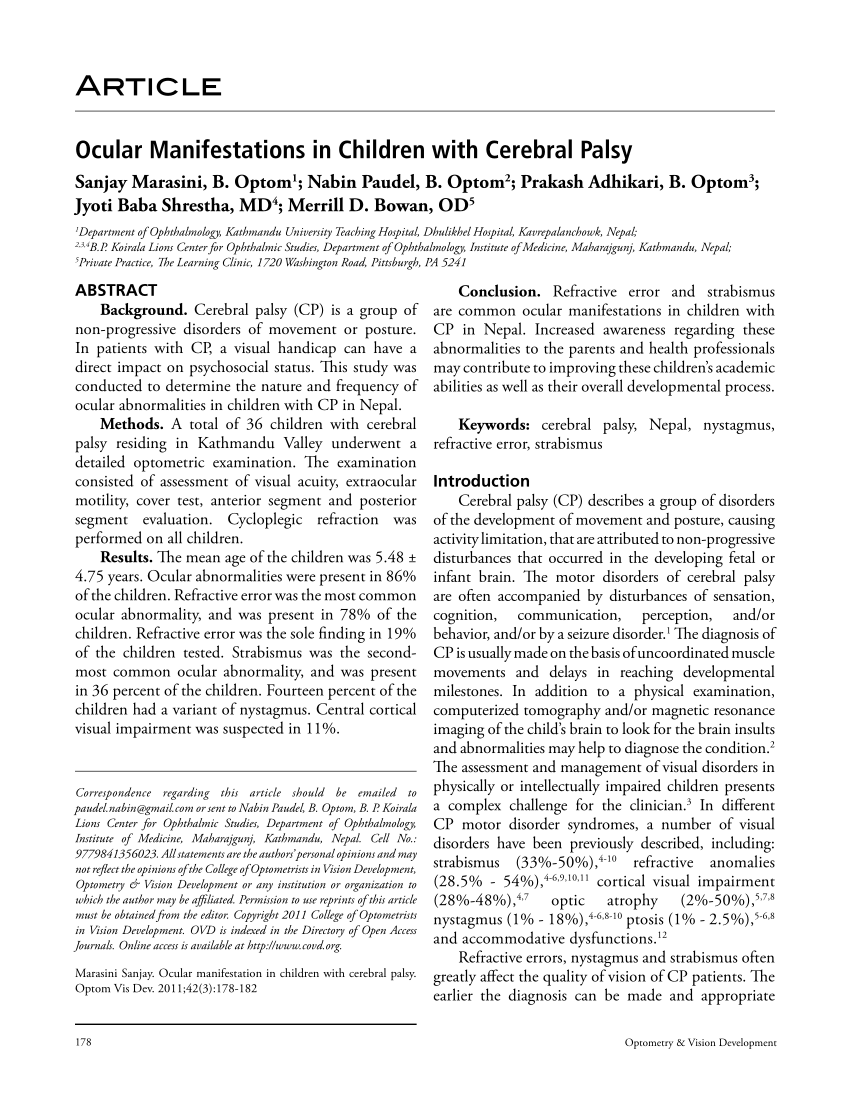 (PDF) Ocular Manifestations in Children With Cerebral Palsy