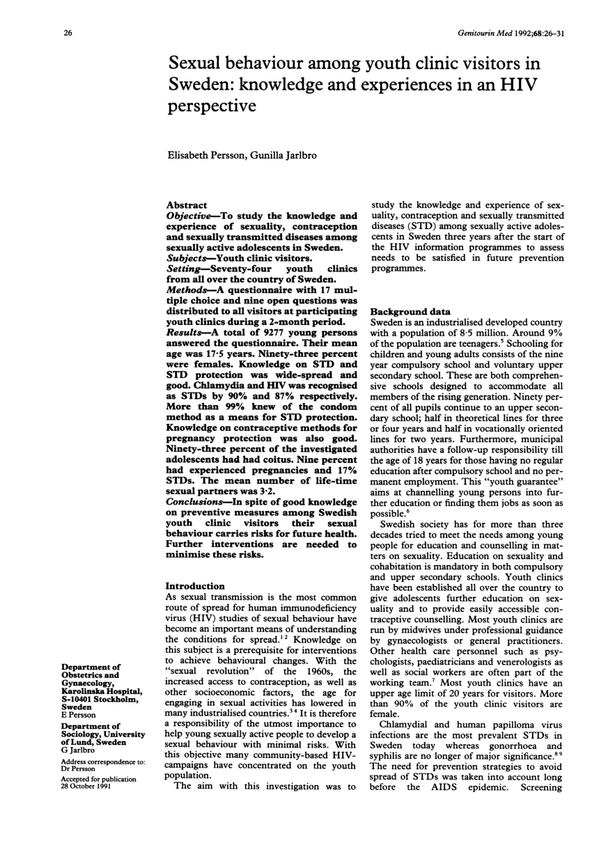 PDF Sexual behaviour among youth clinic visitors in Sweden