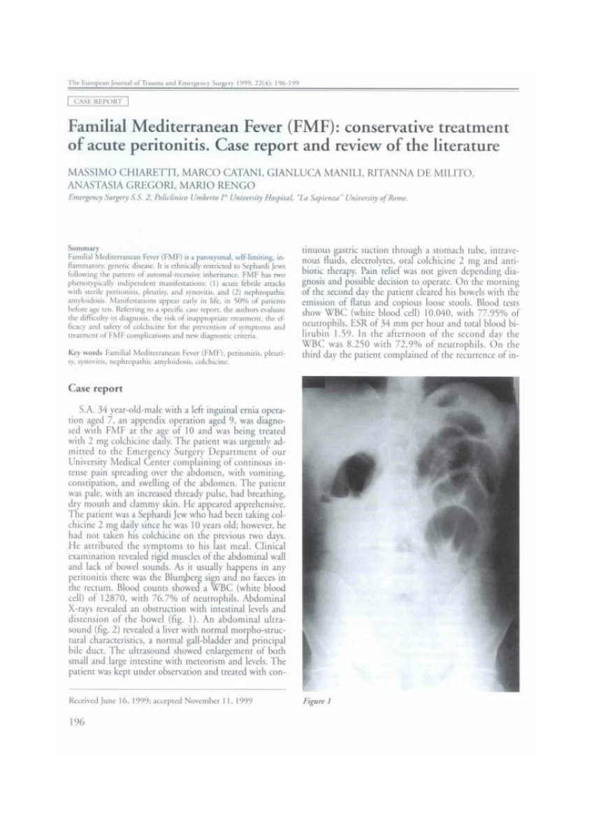 Pdf Familial Mediterranean Fever Fmf Conservative Treatment Of Acute Peritonitis Case 