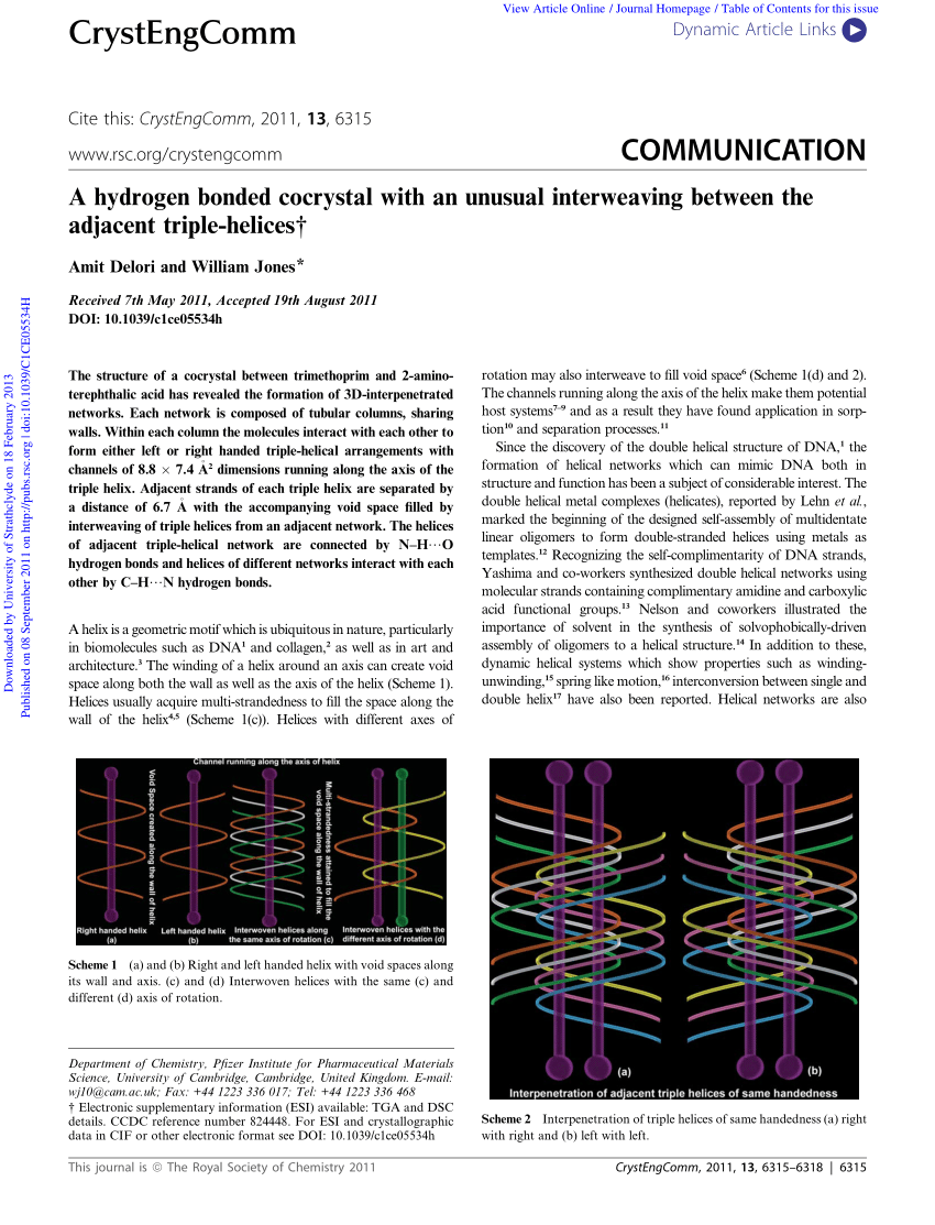Pdf A Hydrogen Bonded Cocrystal With An Unusual Interweaving Between The Adjacent Triple Helices