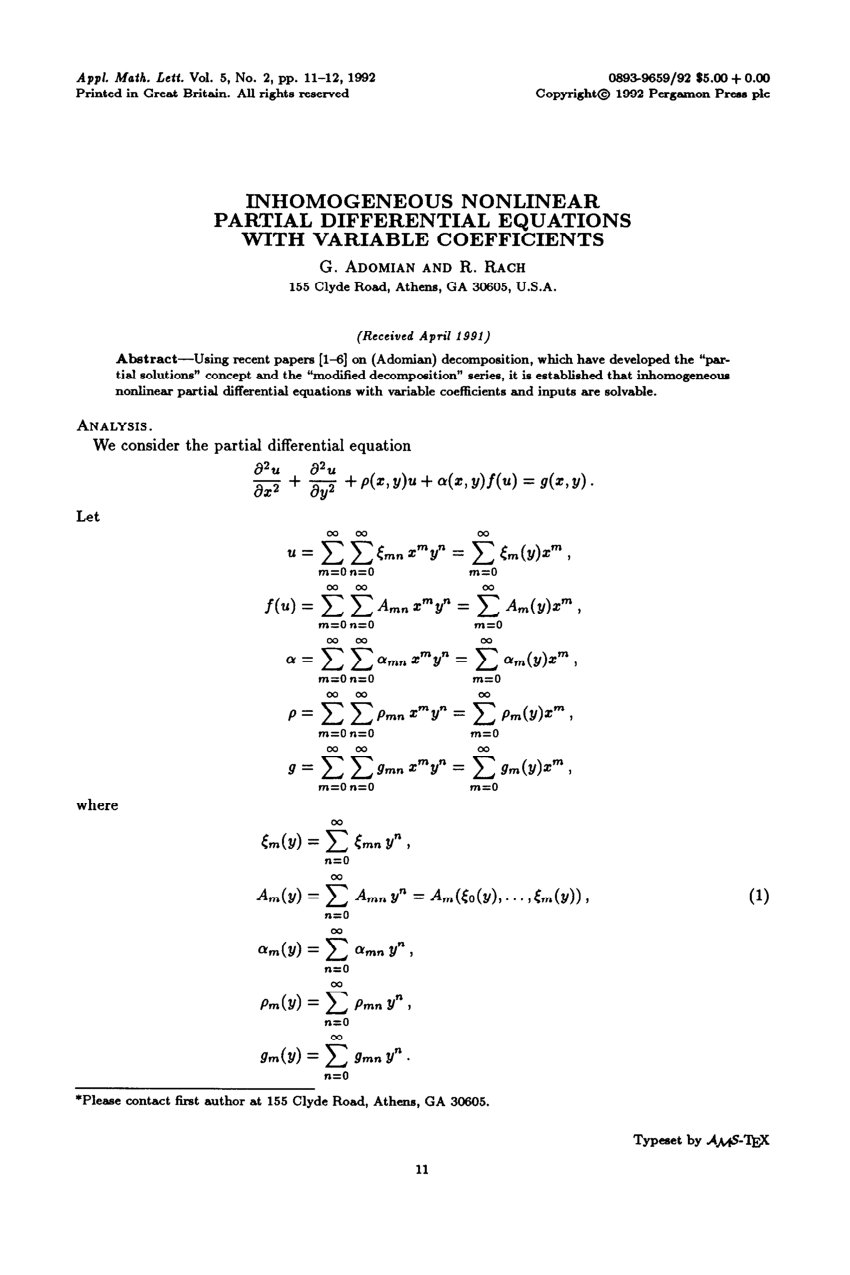 (PDF) Inhomogeneous partial differential equations with