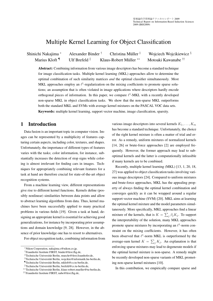 PDF) Multiple Kernel Learning for Object Classification