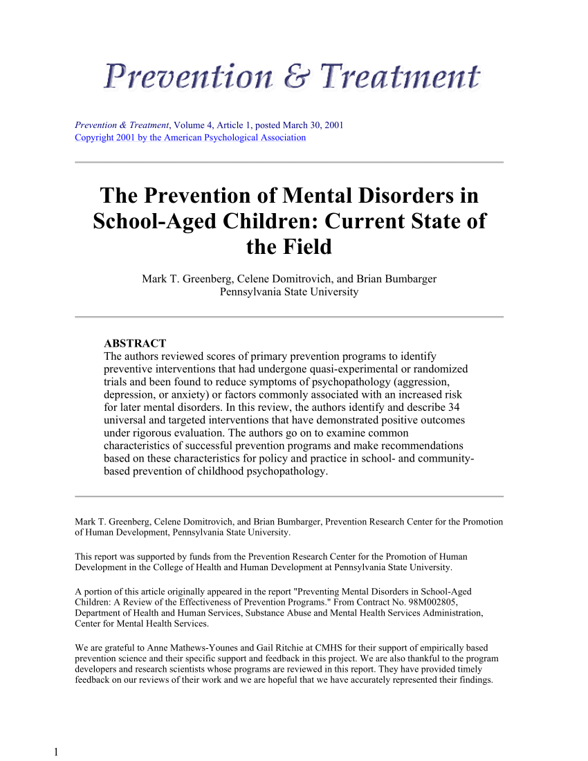 pdf) the prevention of mental disorders in school-aged children