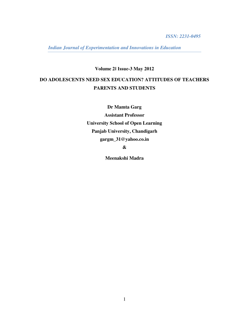 PDF) Do adolescents need sex education? Attitudes of teachers parents and  students.