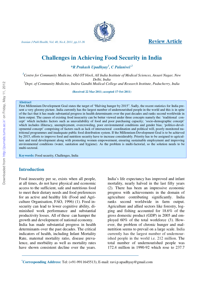 research articles on food security in india