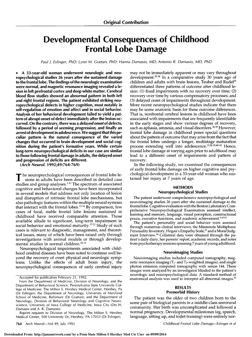 case study of frontal lobe damage